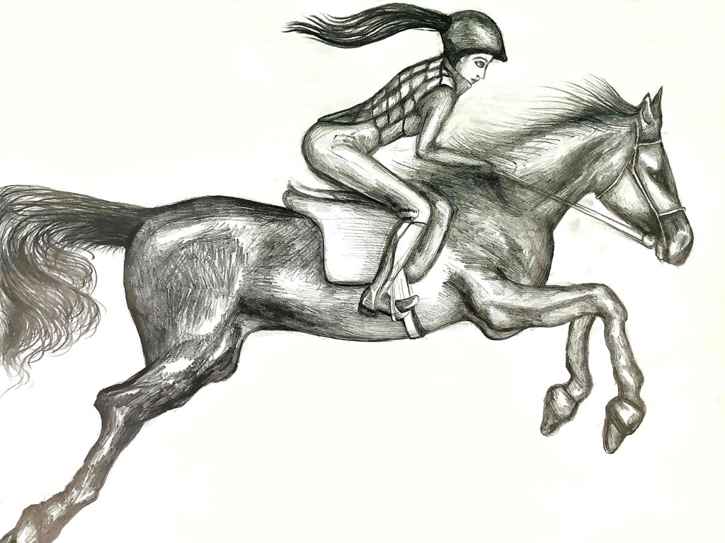 ELIZA ARMOUTLIEVA AMAZON RIDER, drawing with pencil